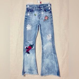 7 For All Mankind,Women Patchwork Distress Jean,Flared Wide Leg, Raw Hem…